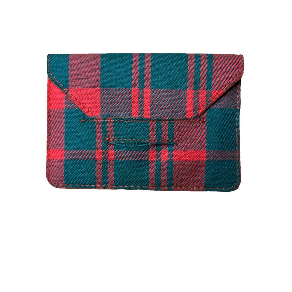 Urban Outfitters Spurling Lakes Green Pink Plaid Wallet Trifold Wool Cardholder